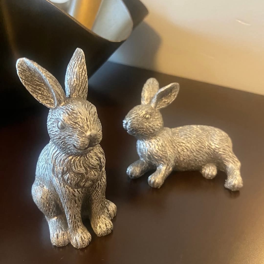 SILVER RABBIT FIGURINES SET OF 2